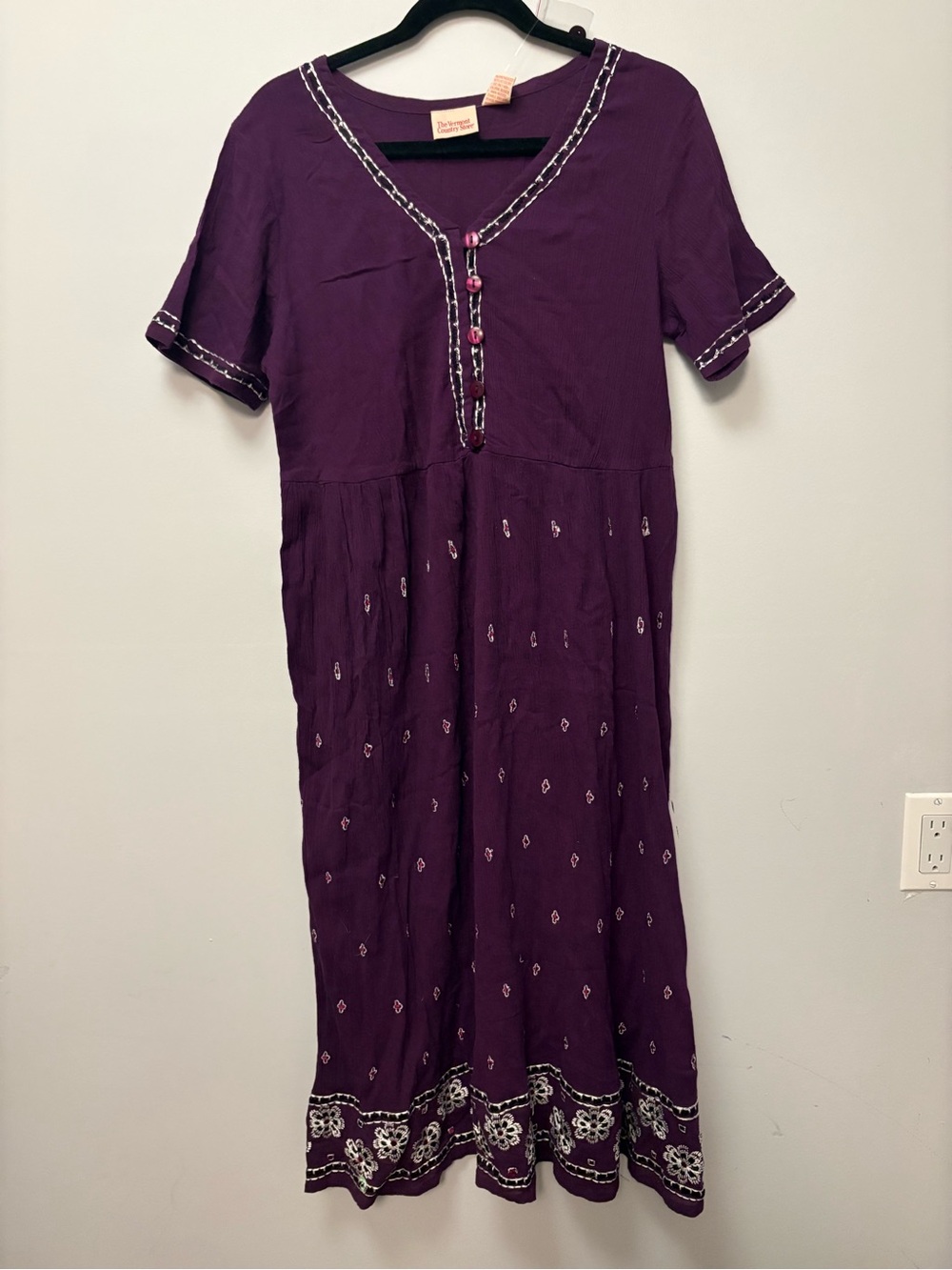 90s 100% cotton Purple Embroidered Women's short sleeve Dress